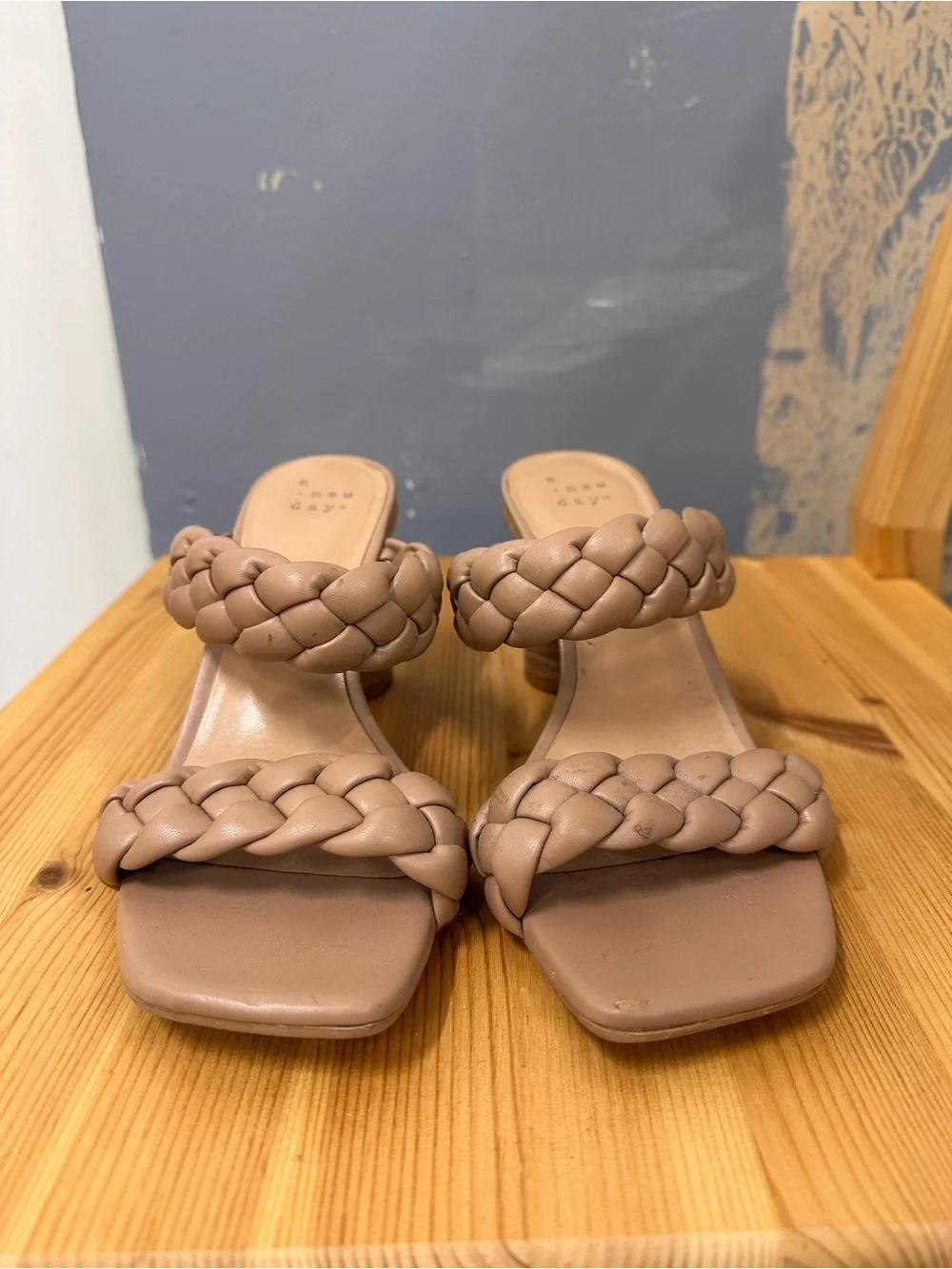 a new day Taupe Braided Strap Block Heel Sandals